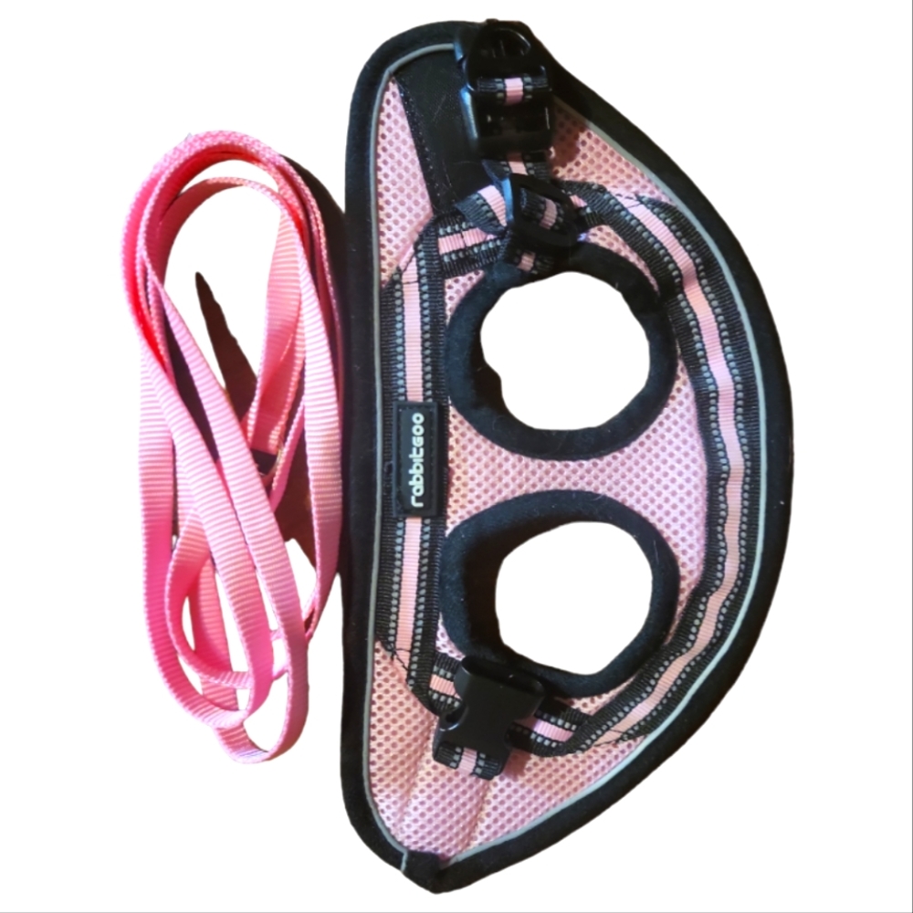 Rabbitgoo No-Pull Padded Adj Clip Hook/Loop Pet Dog Cat Pink Harness Leash 5'